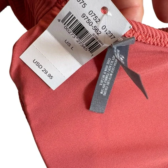 NWT, Aerie Coral Ribbed Padded Knot Front Tie Back Padded Bikini Top, Sz L - Picture 11 of 12